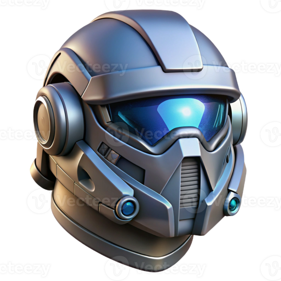 vibrant romantic futuristic Concept art style, isolated cutout of a futuristic, heavy-duty power armor helmet with integrated HUD with Transparent Background refined png