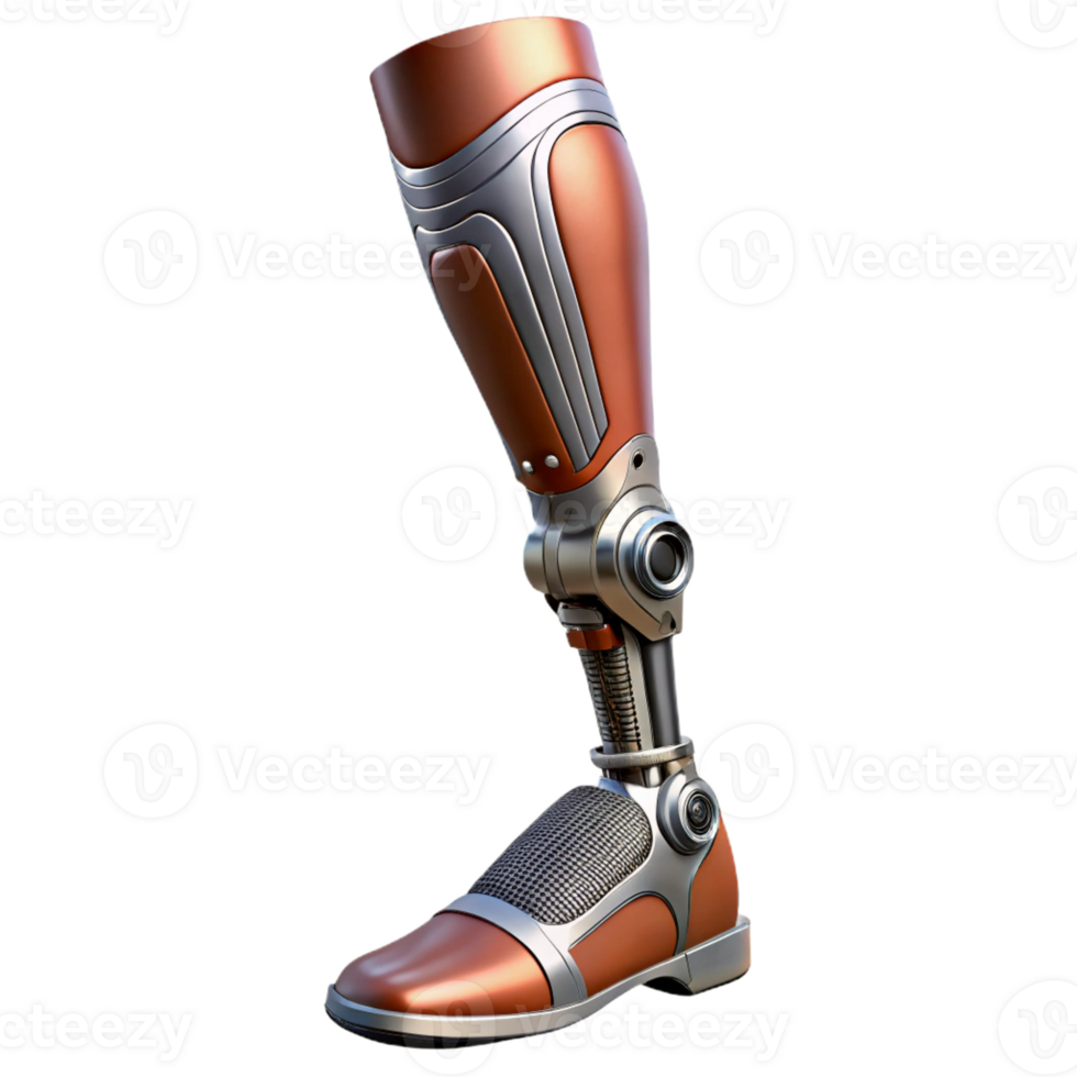 wonderful passionate modern Ultra-detailed, photorealistic isolated cutout of a single, advanced cybernetic leg prosthesis with realistic skin texture with Transparent Background high quality png