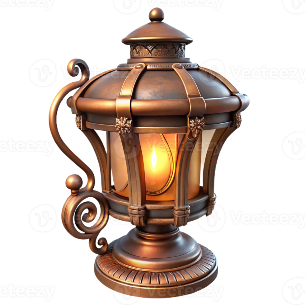 peaceful breathtaking Steampunk lamp with intricate filigree and a flickering gaslight with Transparent Background impeccable png
