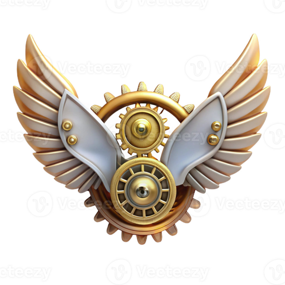 stunning nostalgic artistic Steampunk wings made of gears, cogs, and clockwork mechanisms with Transparent Background exclusive png