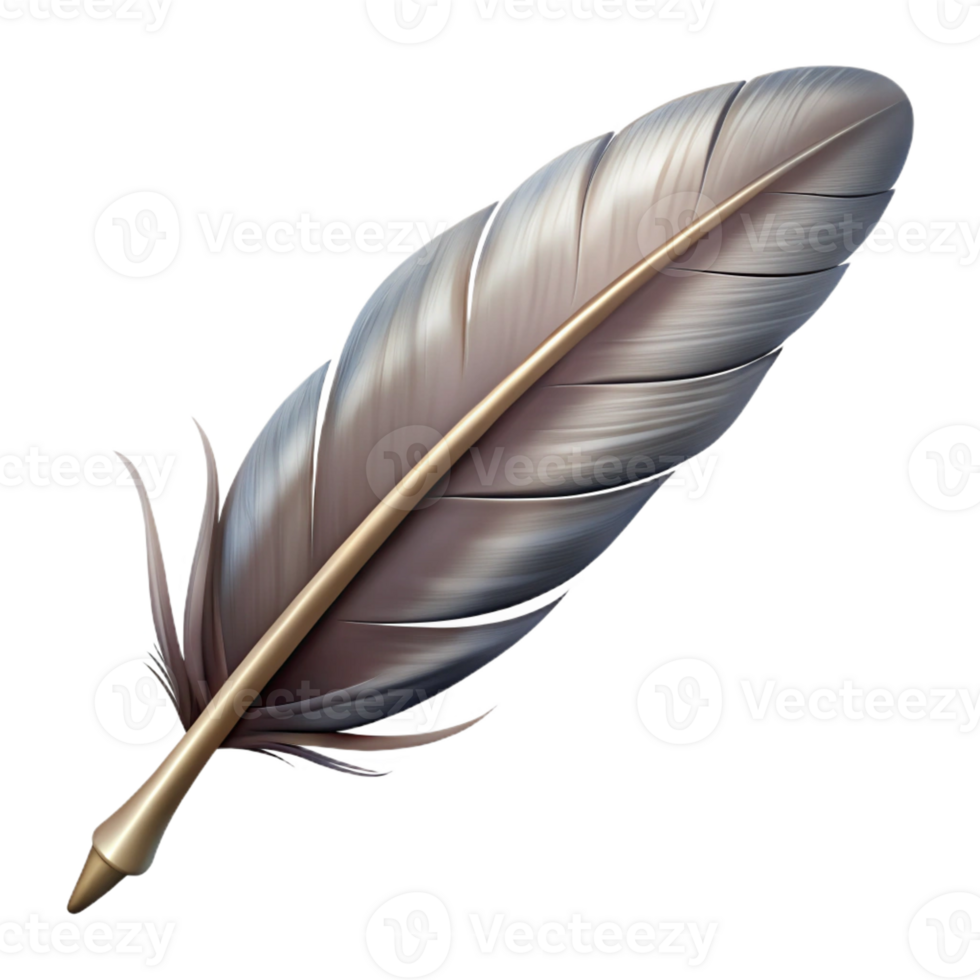 stunning iconic Ultra-detailed, professional render, concept art style of a single, feather quill with intricate barbs Isolated cutout with Transparent Background png