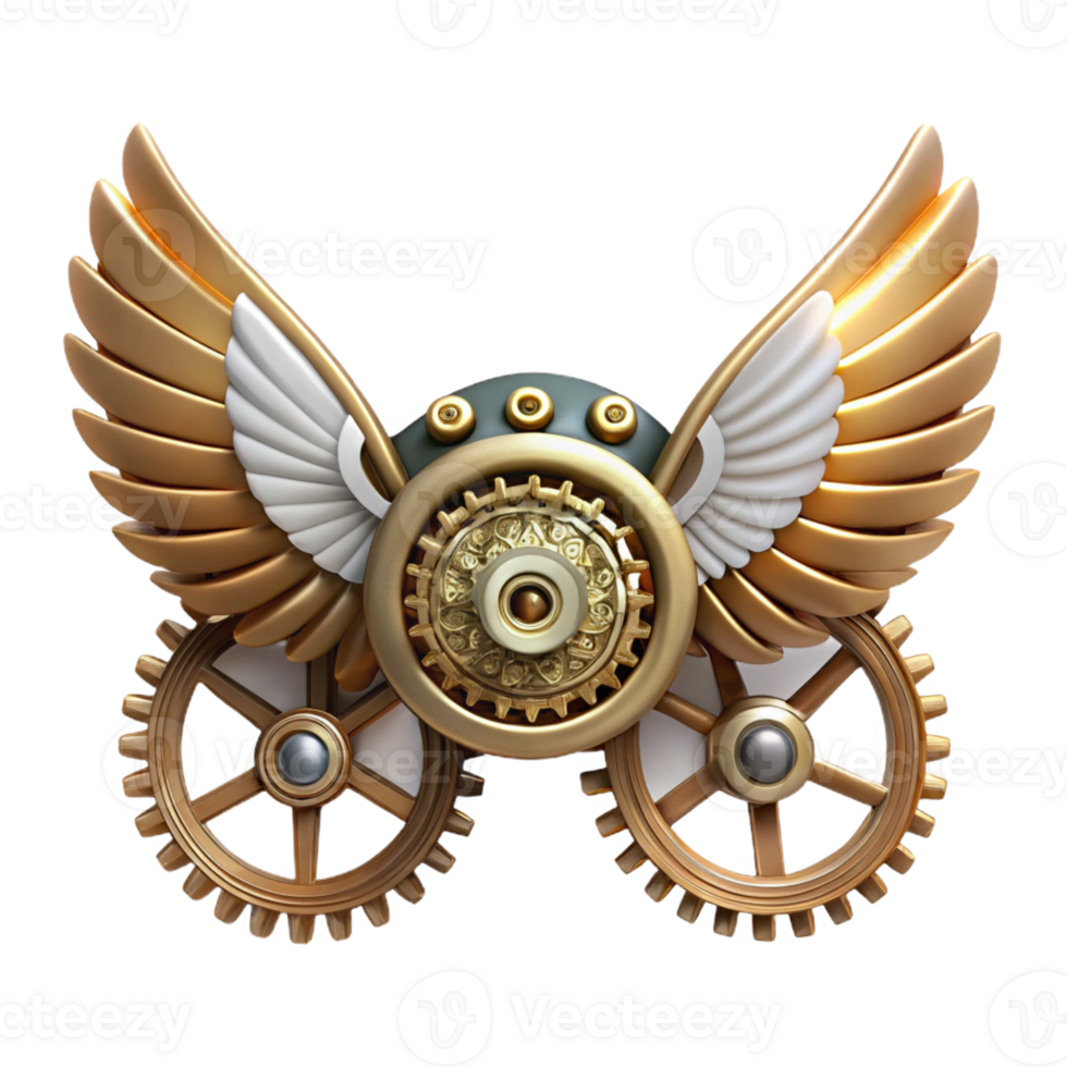 vibrant celebrated Steampunk wings made of gears, cogs, and clockwork mechanisms with Transparent Background png