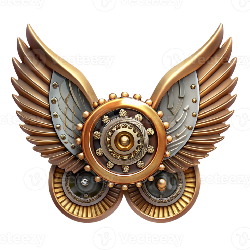 vibrant exemplary Steampunk wings made of gears, cogs, and clockwork mechanisms with Transparent Background png