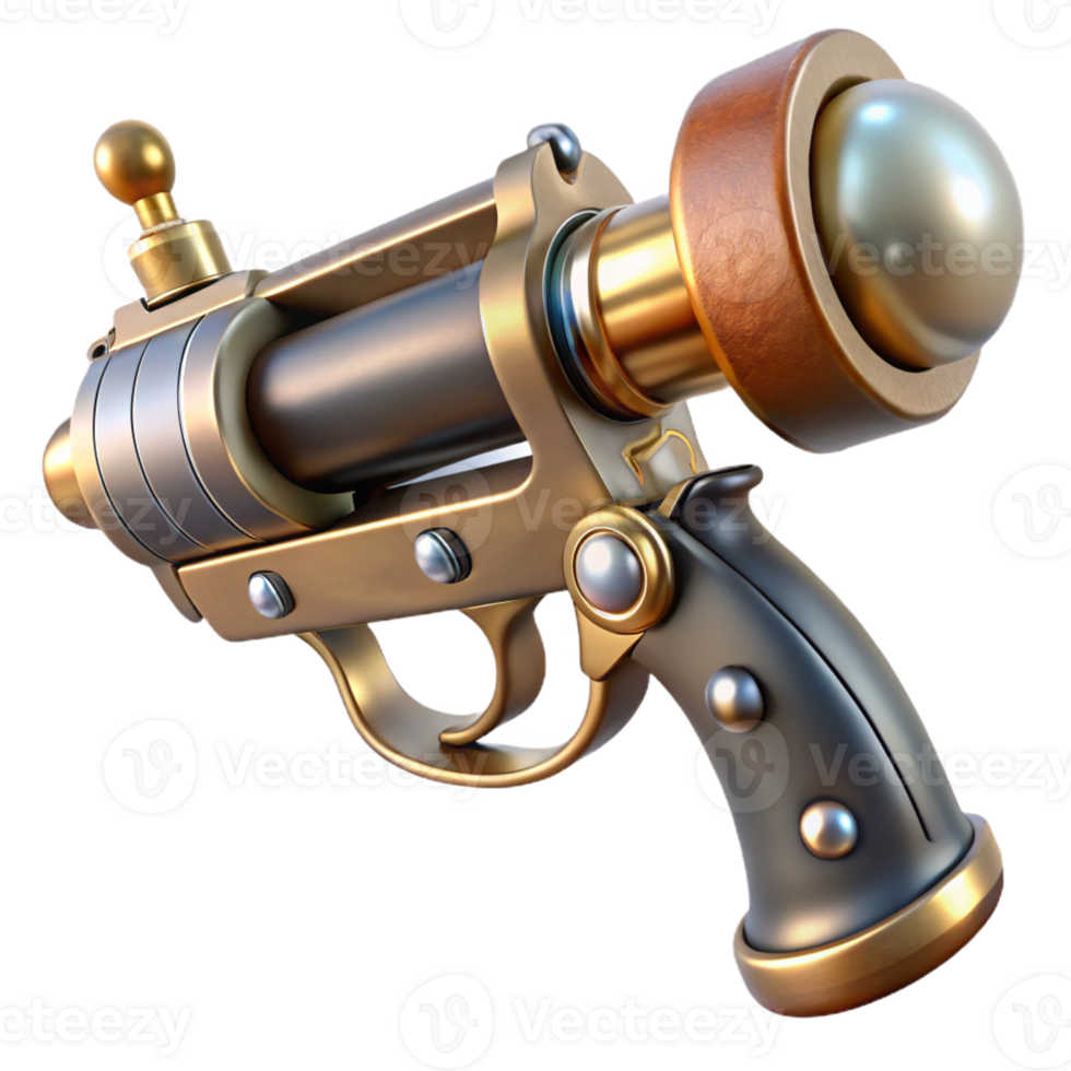 passionate alluring Steampunk pistol with a revolving cylinder and pearl handle with Transparent Background crisp png
