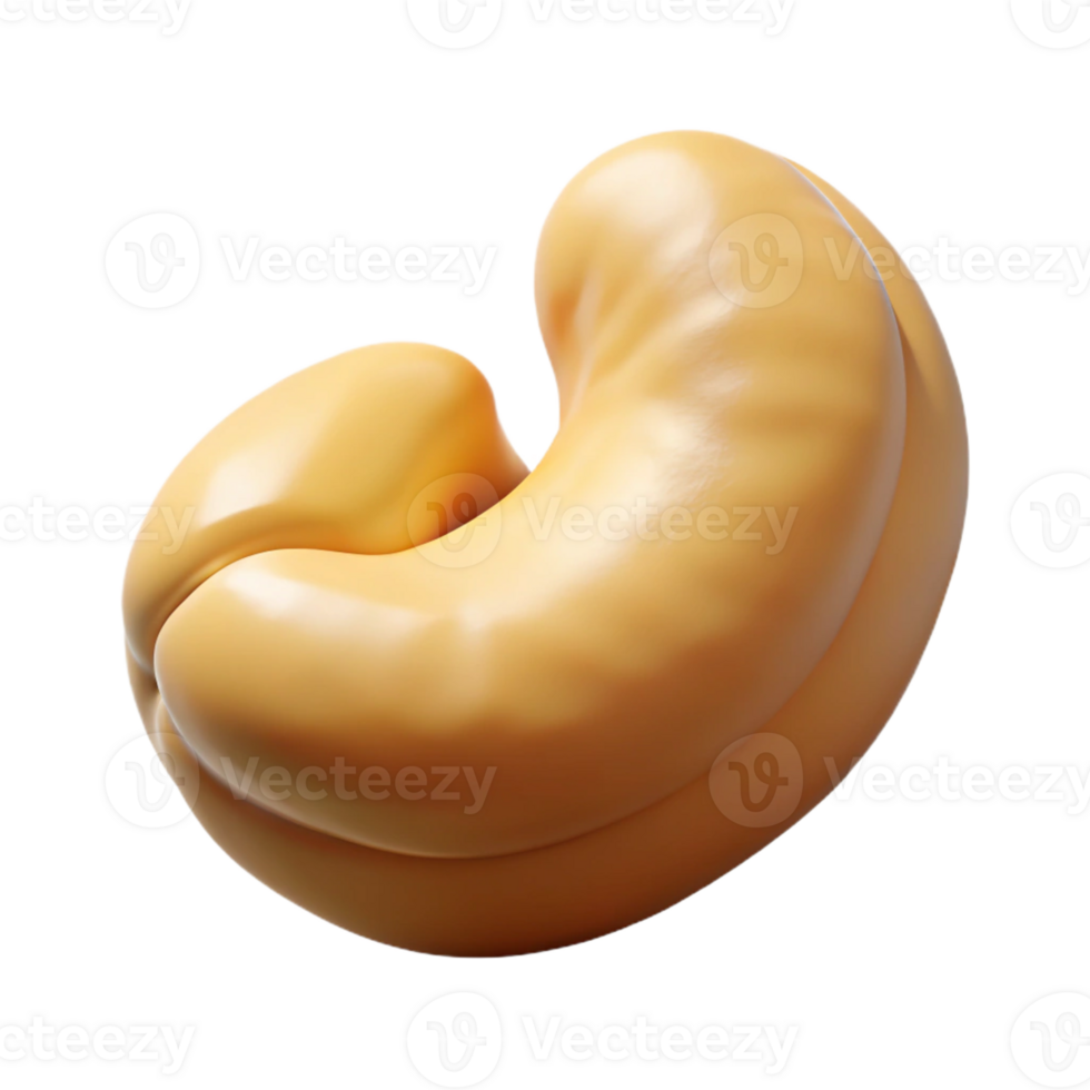 extraordinary dreamy impressionist Isolated cutout, hyper-specific, photorealistic rendering of a single, raw cashew nut still in its shell with Transparent Background premium png