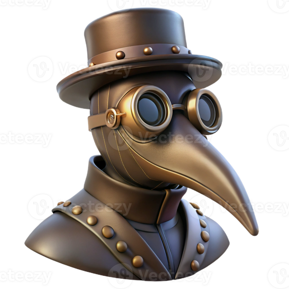 timeless renaissance Steampunk plague doctor mask with long beak and glass lenses with Transparent Background 8K png