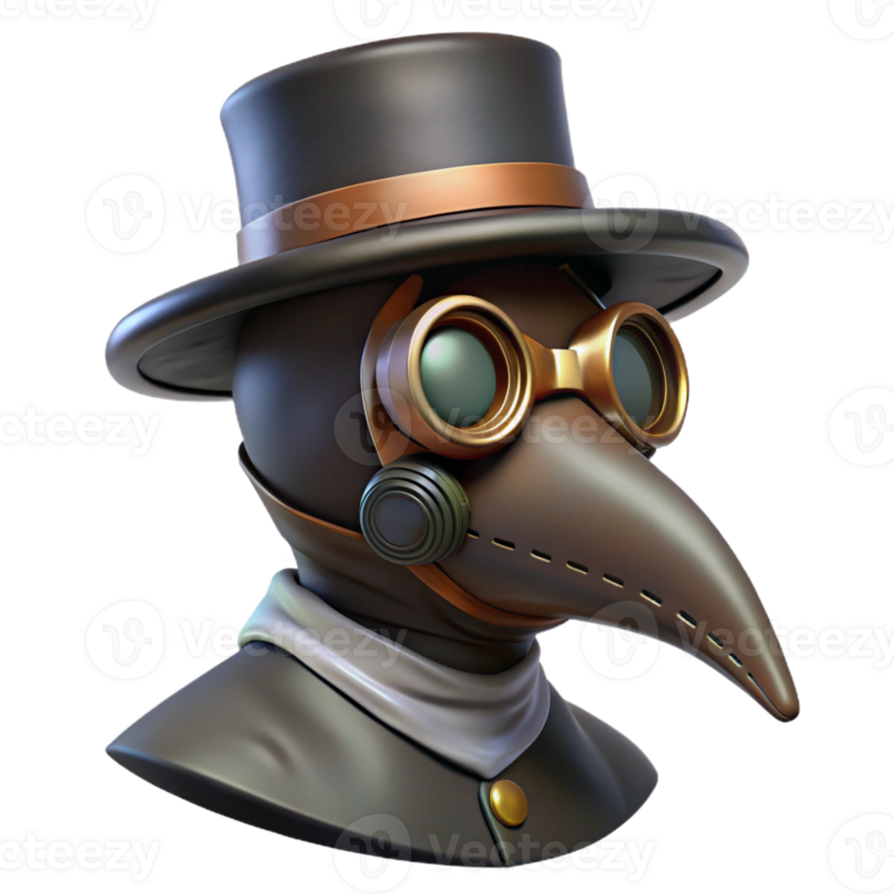 signature creative Steampunk plague doctor mask with long beak and glass lenses with Transparent Background handcrafted png