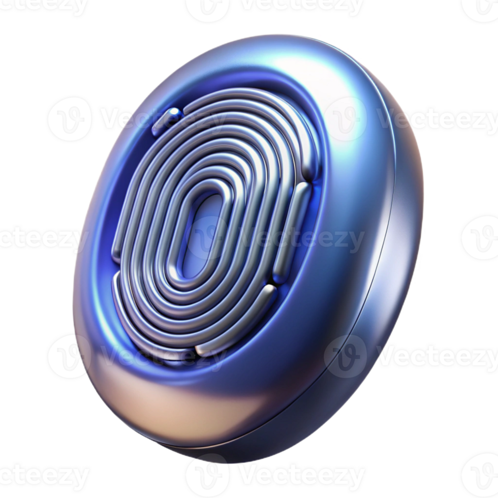 splendid classic Hyper-specific, professional render of a futuristic, chrome, biometric fingerprint scanner, side view with Transparent Background precision png