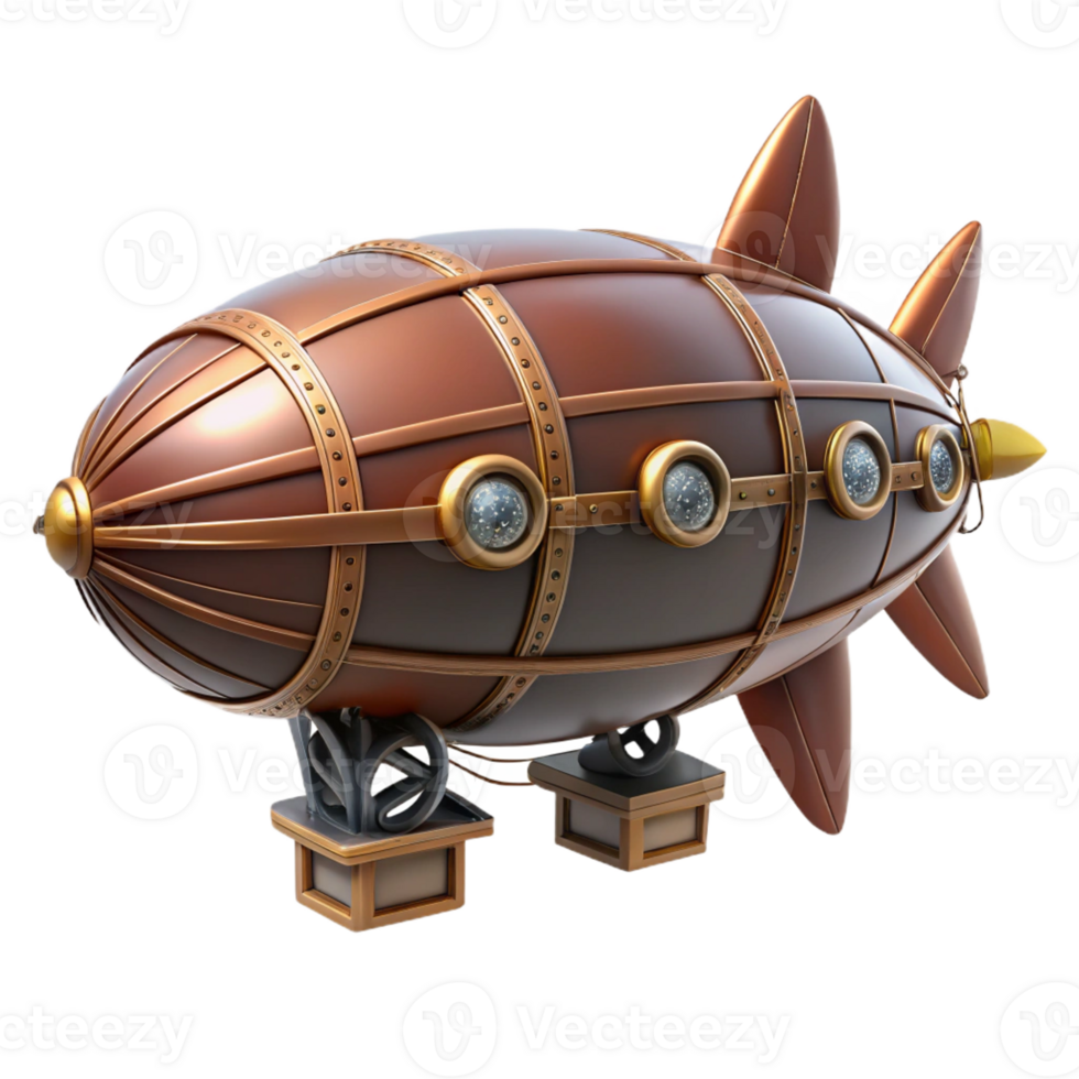 picturesque bold nordic Steampunk zeppelin miniature with intricate details and tiny propellers with Transparent Background exclusive png