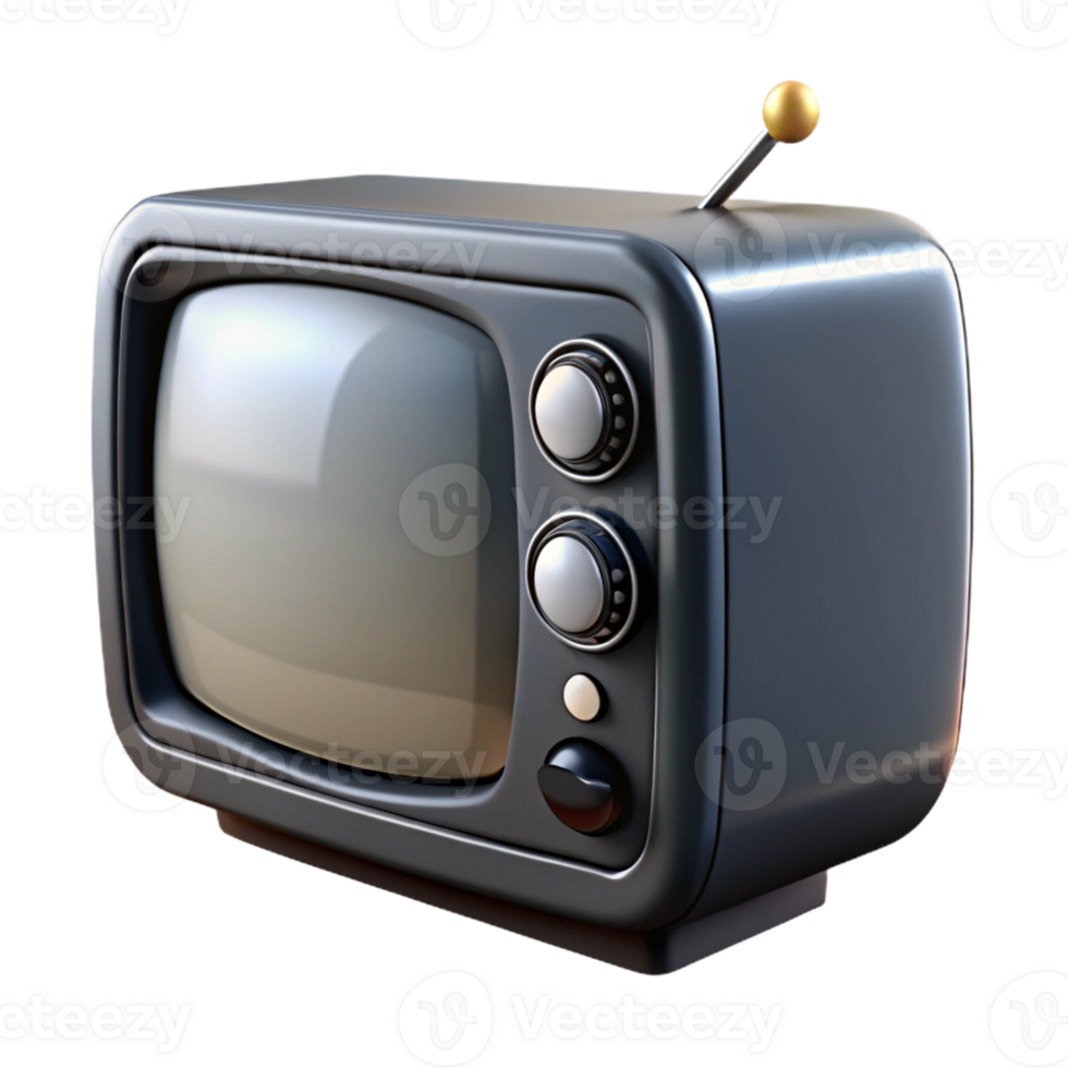 unforgettable artistic Photorealistic, ultra-detailed, isolated cutout of a single, vintage, black and white television, angled view with Transparent Background premium png