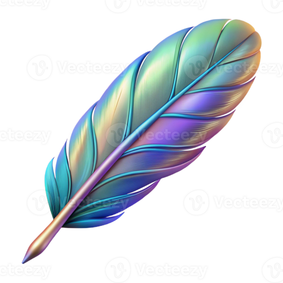 splendid quintessential A single, stylized feather with iridescent barbs with Transparent Background png