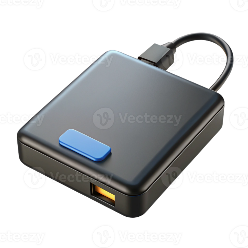 romantic picturesque Hyper-specific, professional render of a compact, black external hard drive with a USB port with Transparent Background gallery standard png