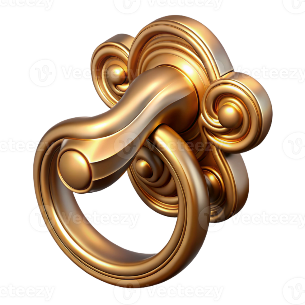 remarkable baroque Hyper-specific, ultra-detailed concept art style render of an Art Nouveau door handle, brass, flowing lines, isolated cutout with Transparent Background gallery standard png