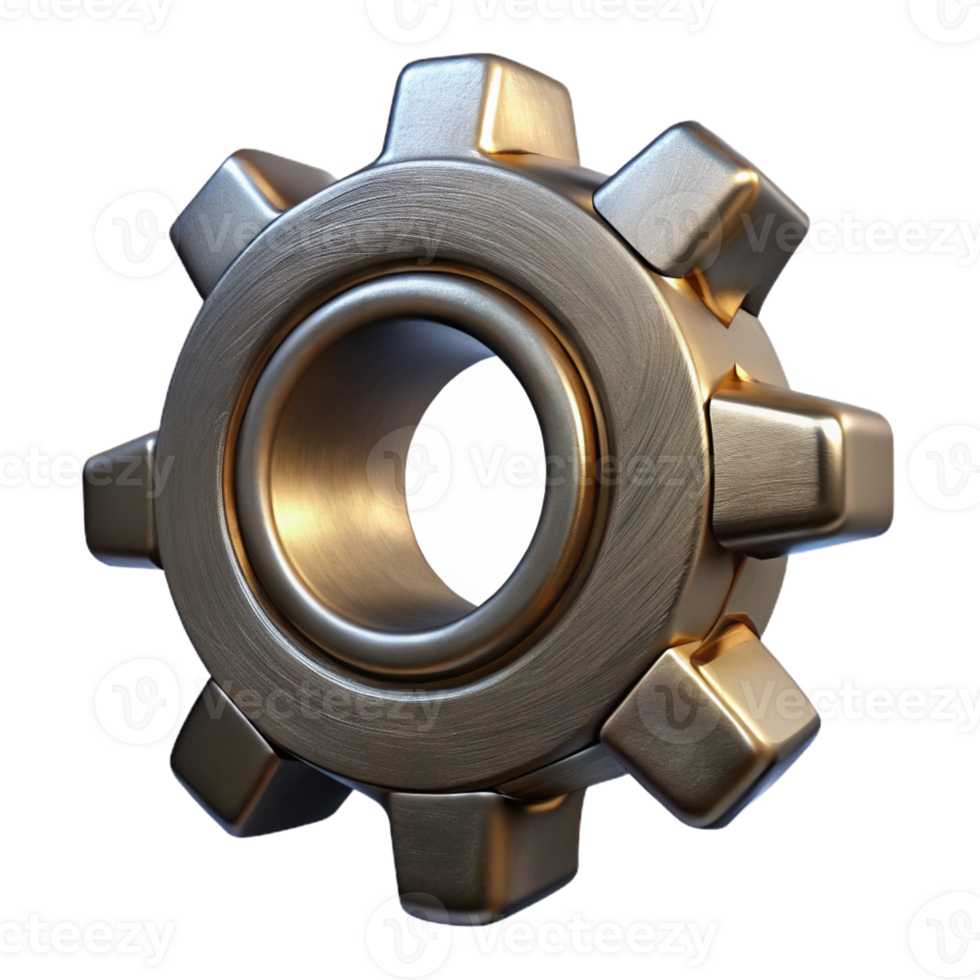 splendid bold urban Photorealistic, ultra-detailed, isolated cutout of a single, worn, metallic steampunk gear with Transparent Background masterfully captured png