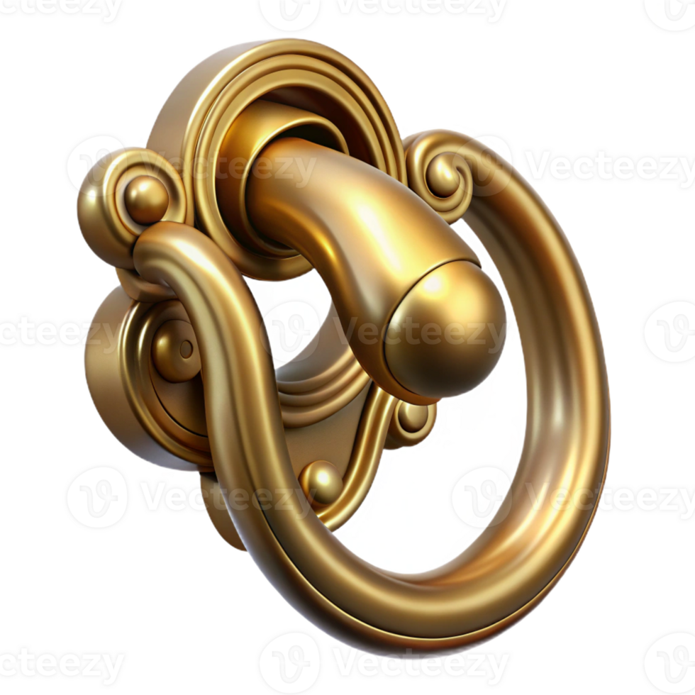 picturesque notable Hyper-specific, ultra-detailed concept art style render of an Art Nouveau door handle, brass, flowing lines, isolated cutout with Transparent Background png