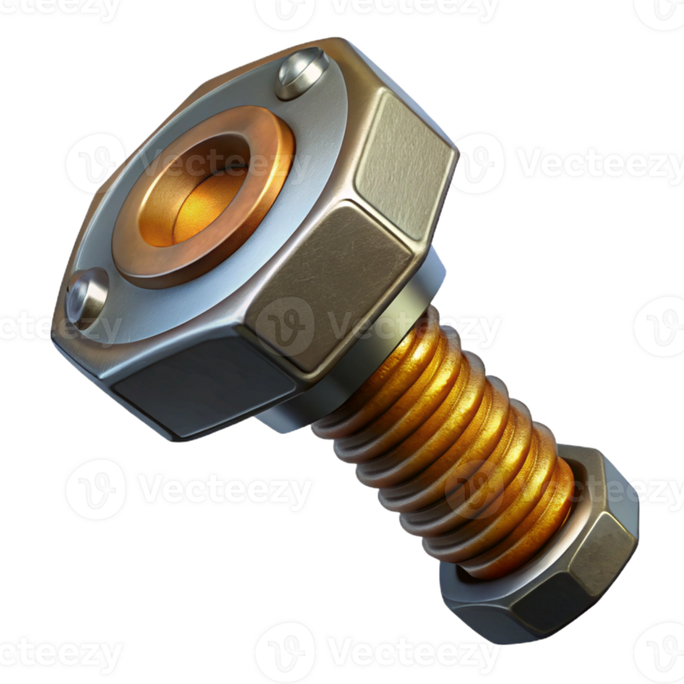 whimsical striking Steampunk bolt with hexagonal head and steel finish with Transparent Background high resolution png