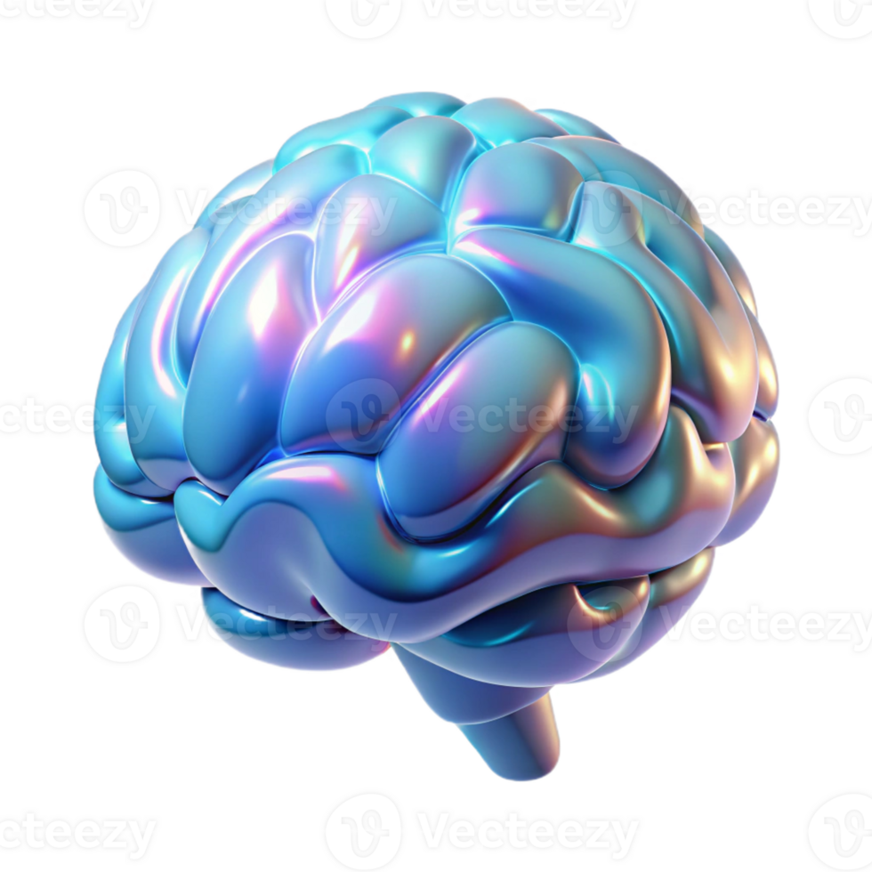 joyful dazzling Concept art style, isolated cutout of a holographic projection of a human brain rotating with Transparent Background studio quality png