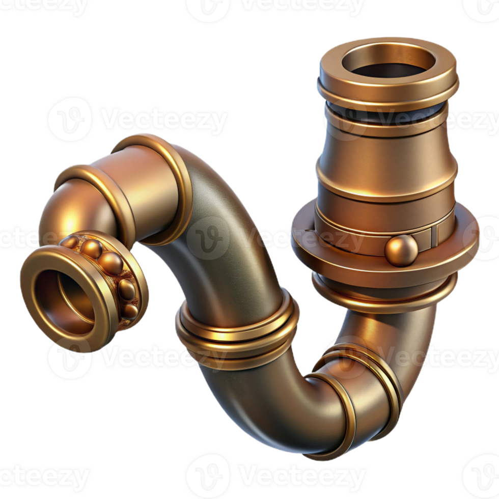 timeless classic Steampunk pipe with intricate bends and brass finish with Transparent Background ultra HD png