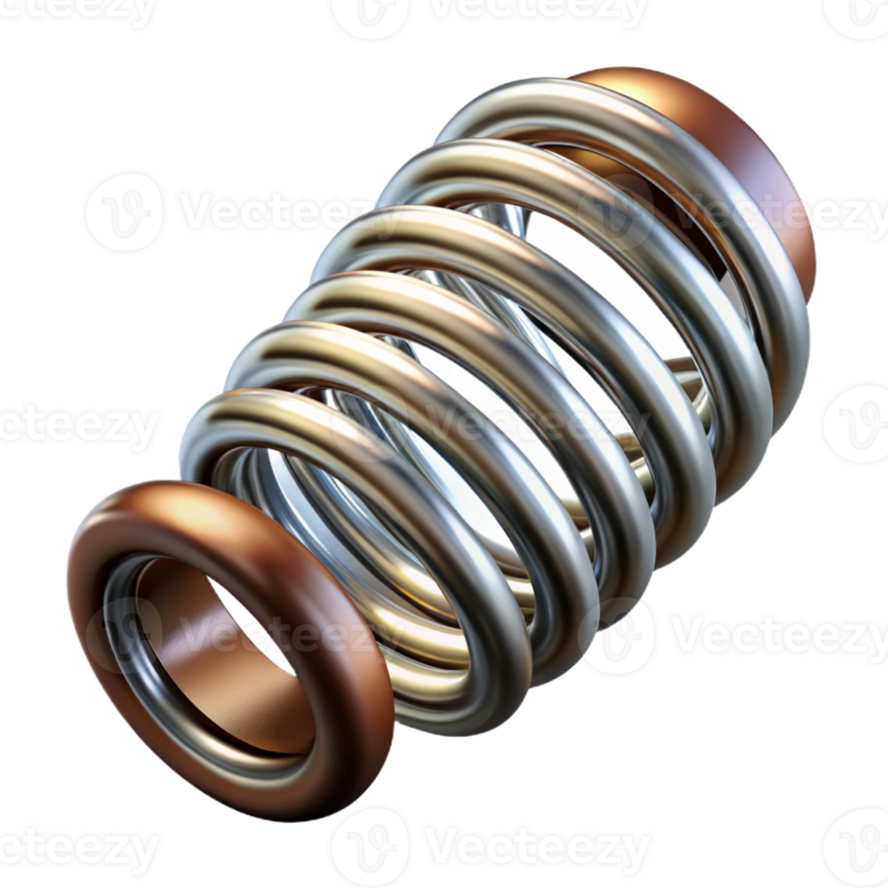 playful beautiful Steampunk spring with tight coils and steel finish with Transparent Background high quality png