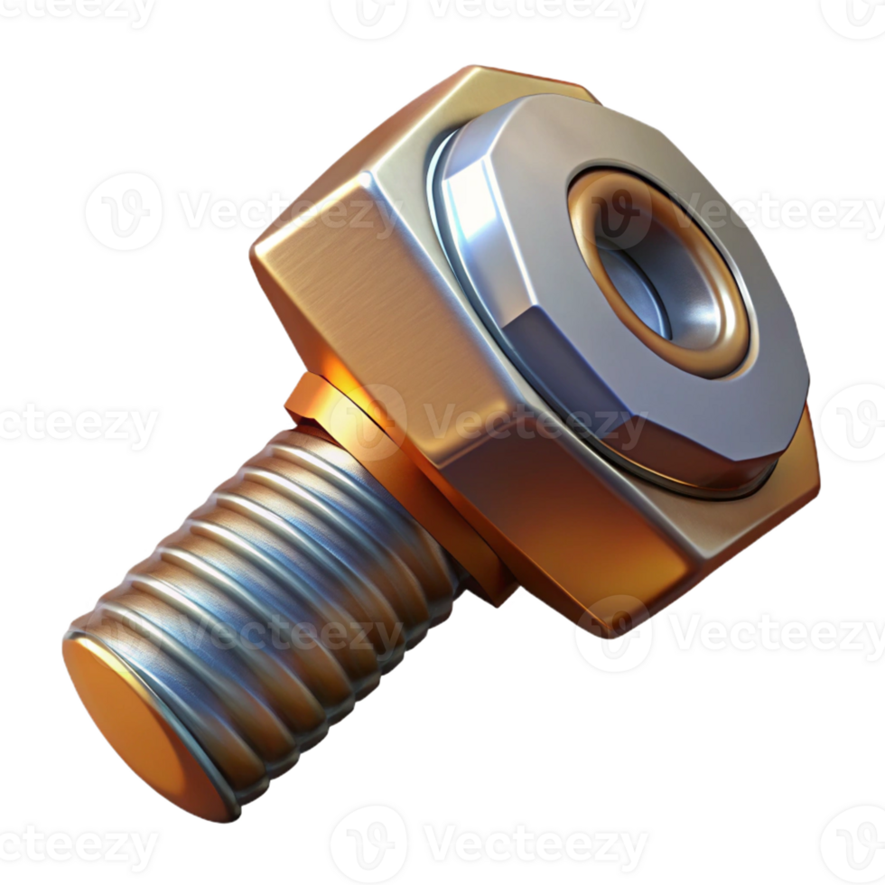 wonderful timeless Steampunk bolt with hexagonal head and steel finish with Transparent Background png