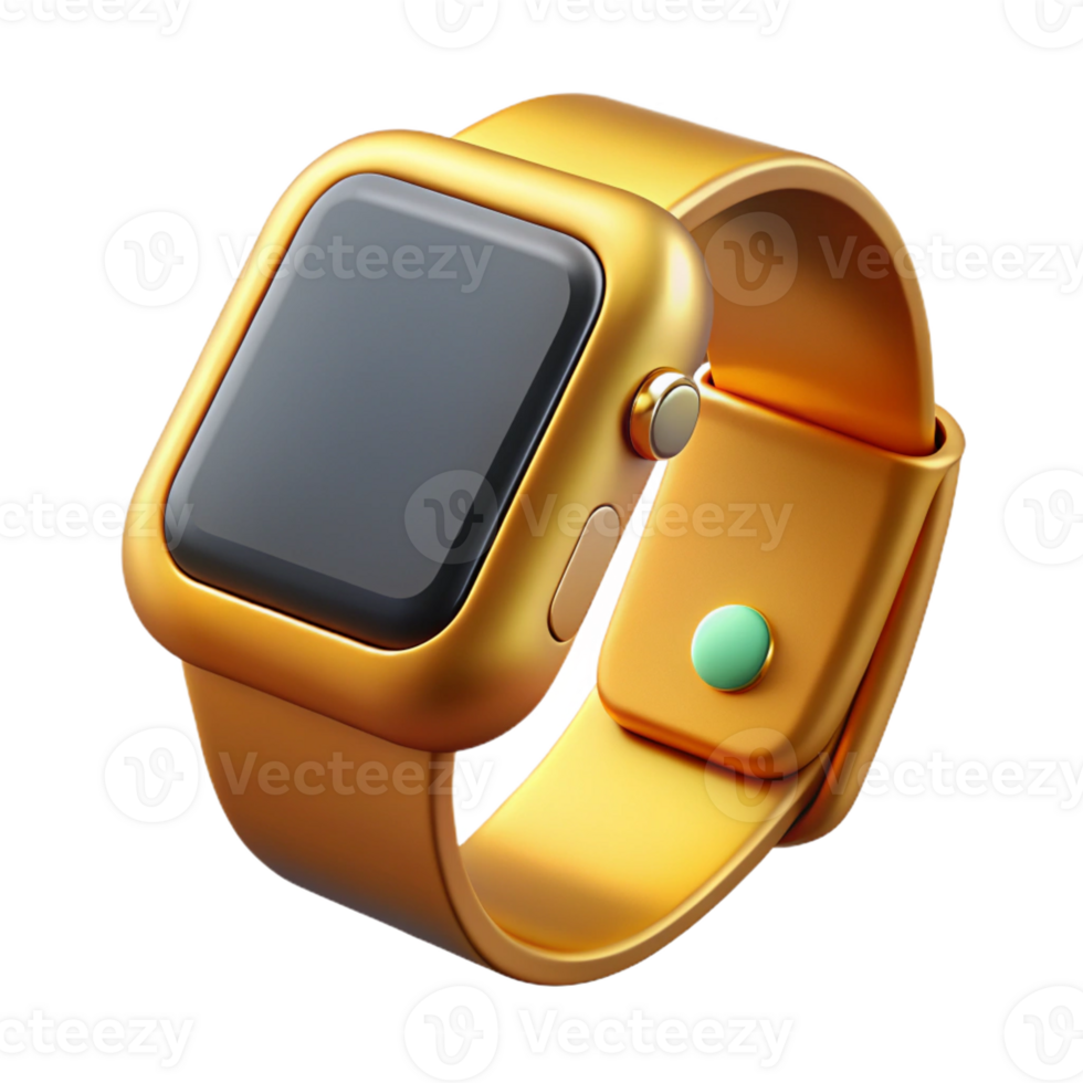 splendid intense art deco Hyper-specific, professional render of a sleek, gold smartwatch displaying a fitness tracker interface with Transparent Background impeccable png
