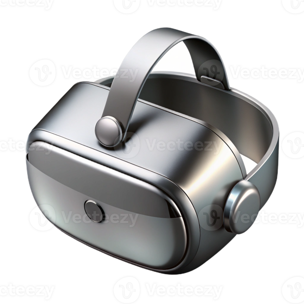 pristine unforgettable Hyper-specific, professional render of a metallic, silver VR headset with black lenses with Transparent Background png