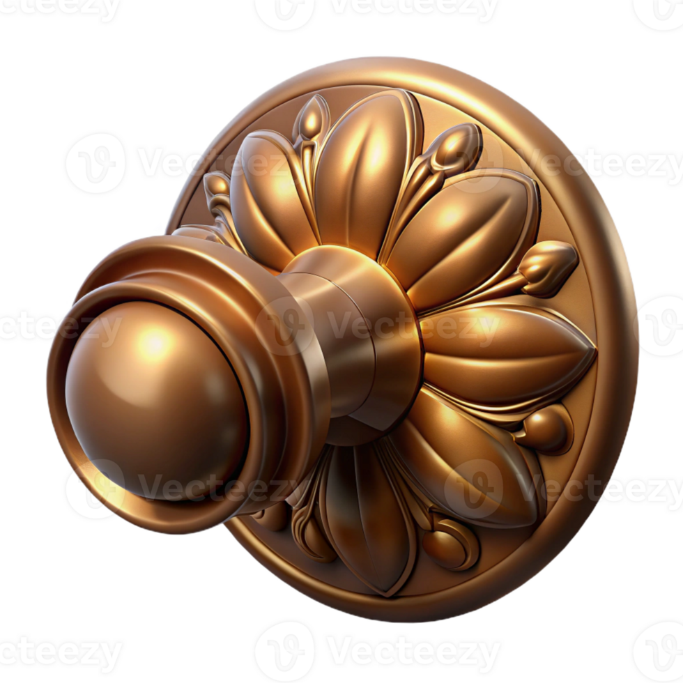 reflective splendid Photorealistic, ultra-detailed, hyper-specific professional render of a single, isolated, intricately carved Victorian door knob, brass finish with Transparent Background artisan png