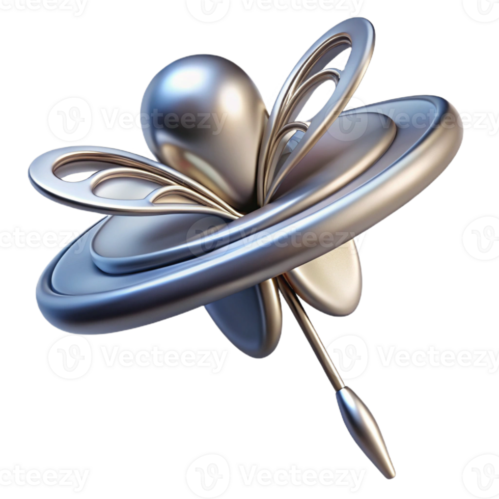 reflective immaculate Hyper-specific, ultra-detailed concept art style render of an Art Nouveau hat pin, silver and enamel, dragonfly design, isolated cutout with Transparent Background flawless png