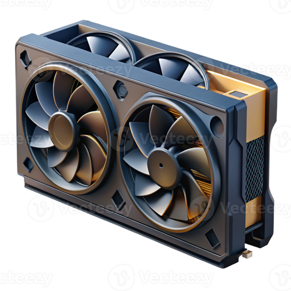 pristine gothic Hyper-specific, professional render of a modern, black graphics card with multiple fans with Transparent Background ultra HD png