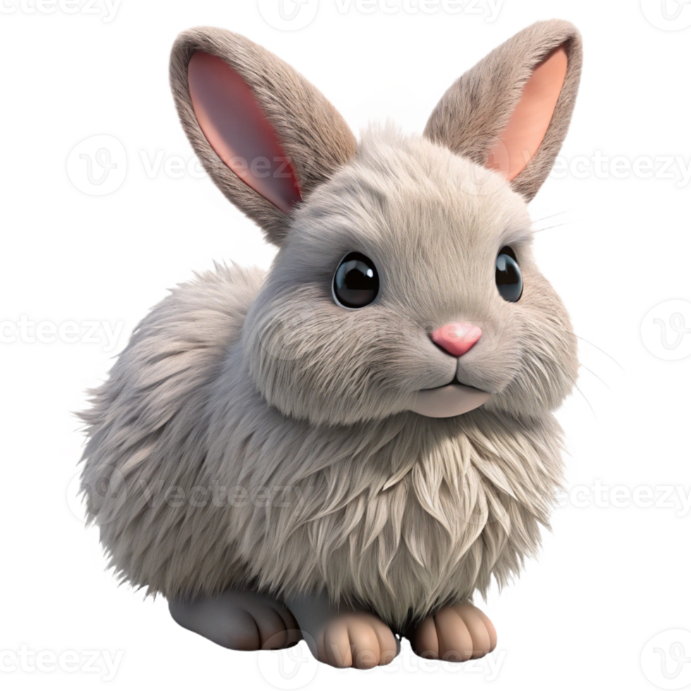 serene distinguished A fluffy Angora rabbit, long ears, soft fur with Transparent Background png