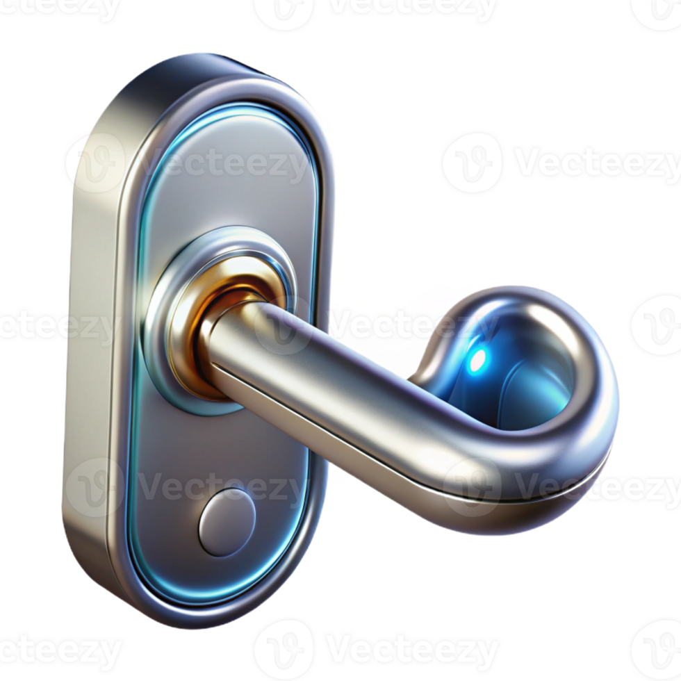 unforgettable geometric Concept art style isolated cutout of a futuristic, chrome plated, retractable smart-home door handle with Transparent Background crisp png