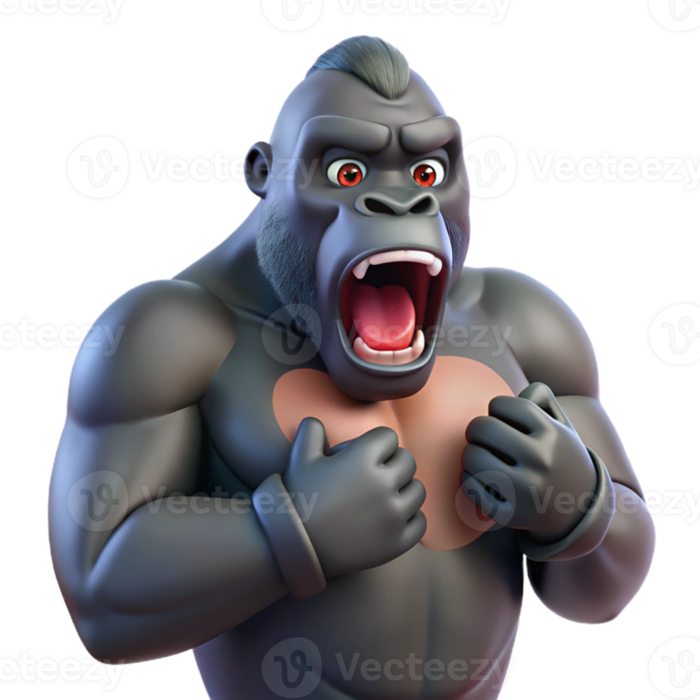 picturesque whimsical retro A gorilla beating its chest, with Transparent Background top-tier png