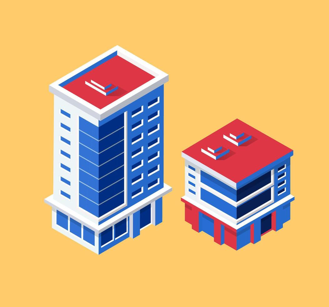 Two buildings with red roofs and white windows vector