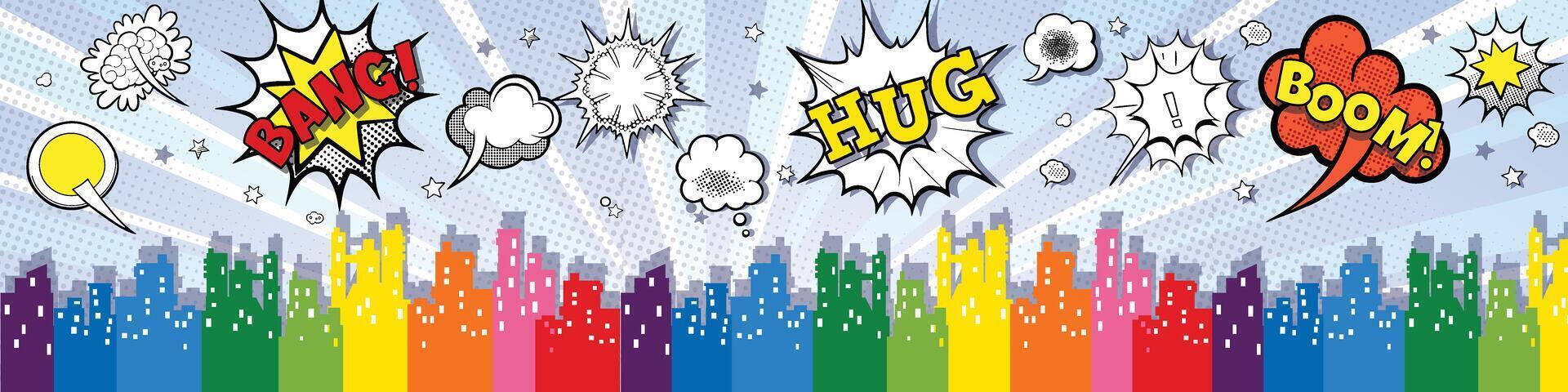 Comic book background with rainbow stripes vector
