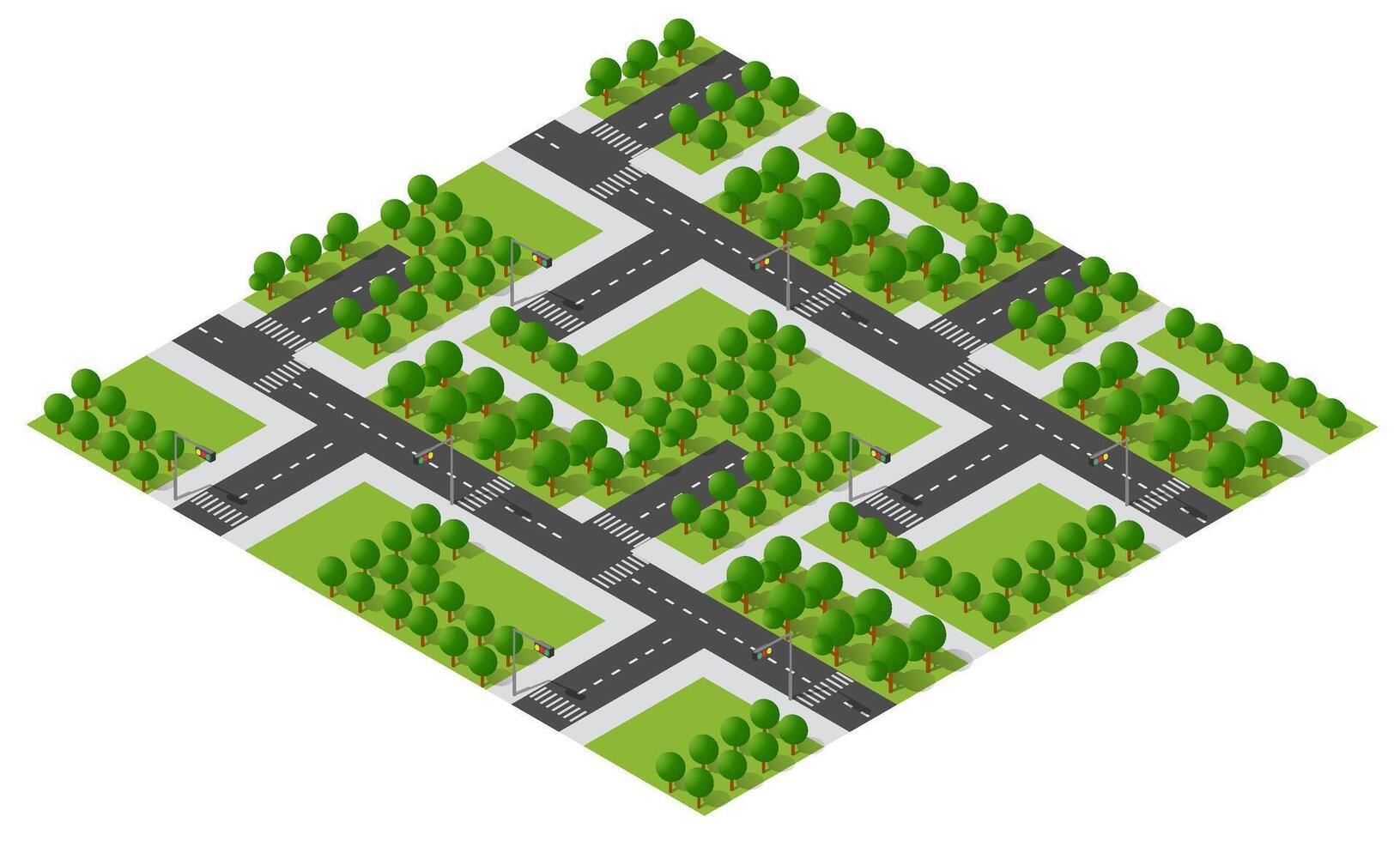 Isometric view of a city street with trees and roads vector