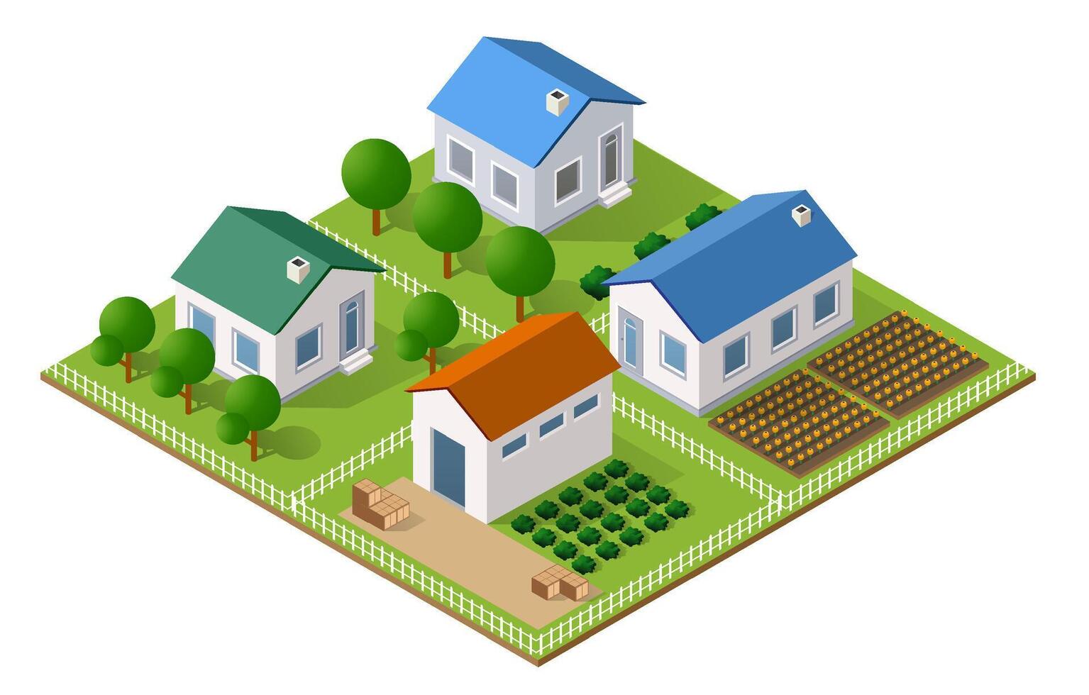 Isometric illustration of a house and garden vector