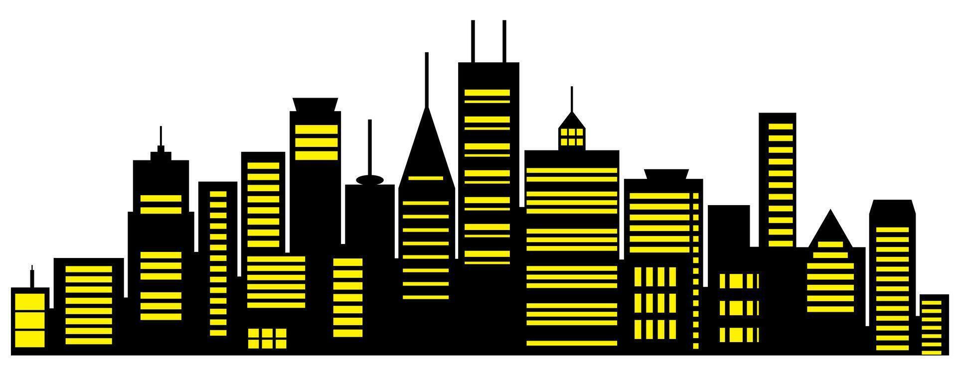 City silhouette with yellow lights on the buildings vector