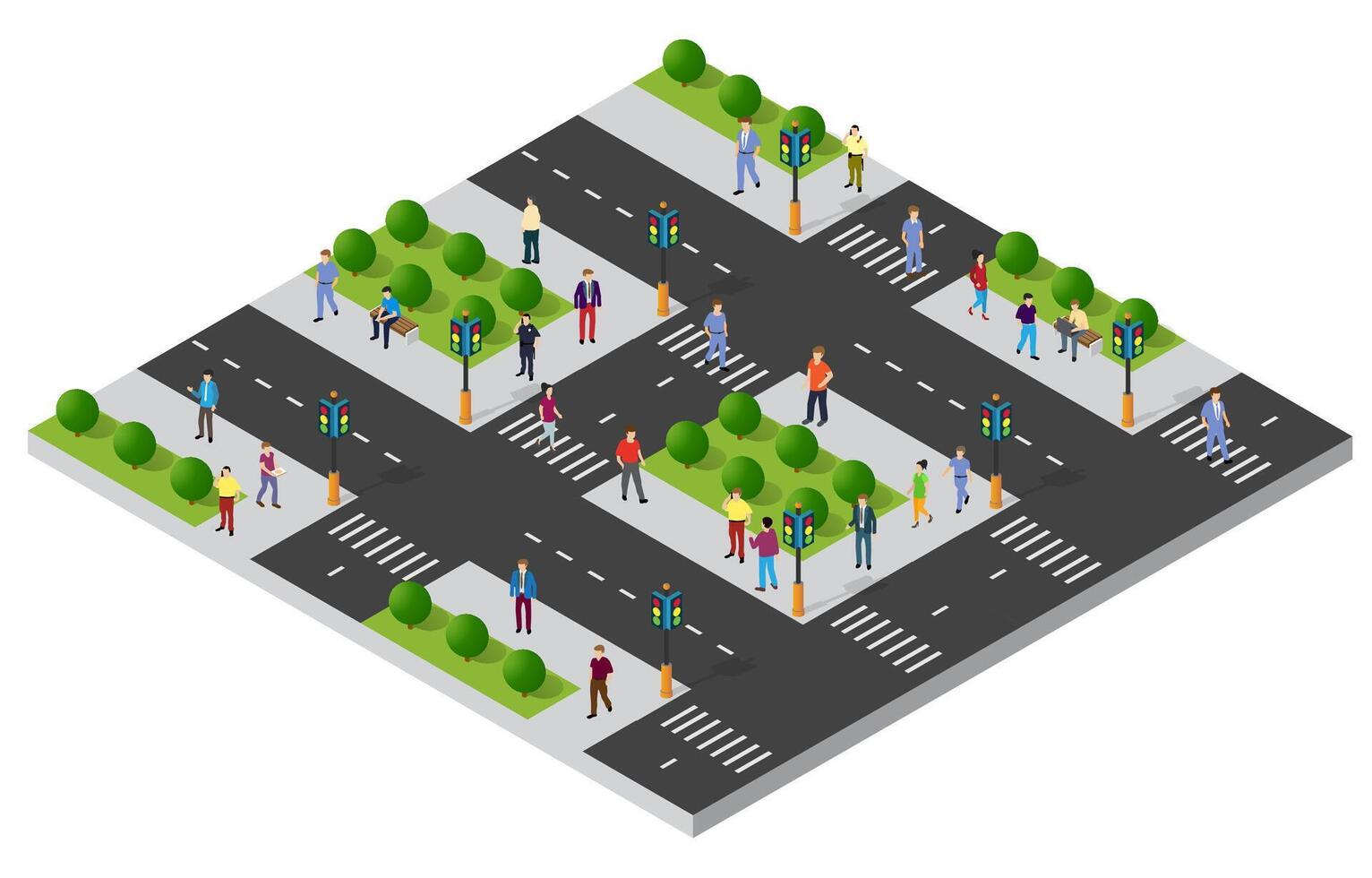 Isometric illustration of people crossing the street vector
