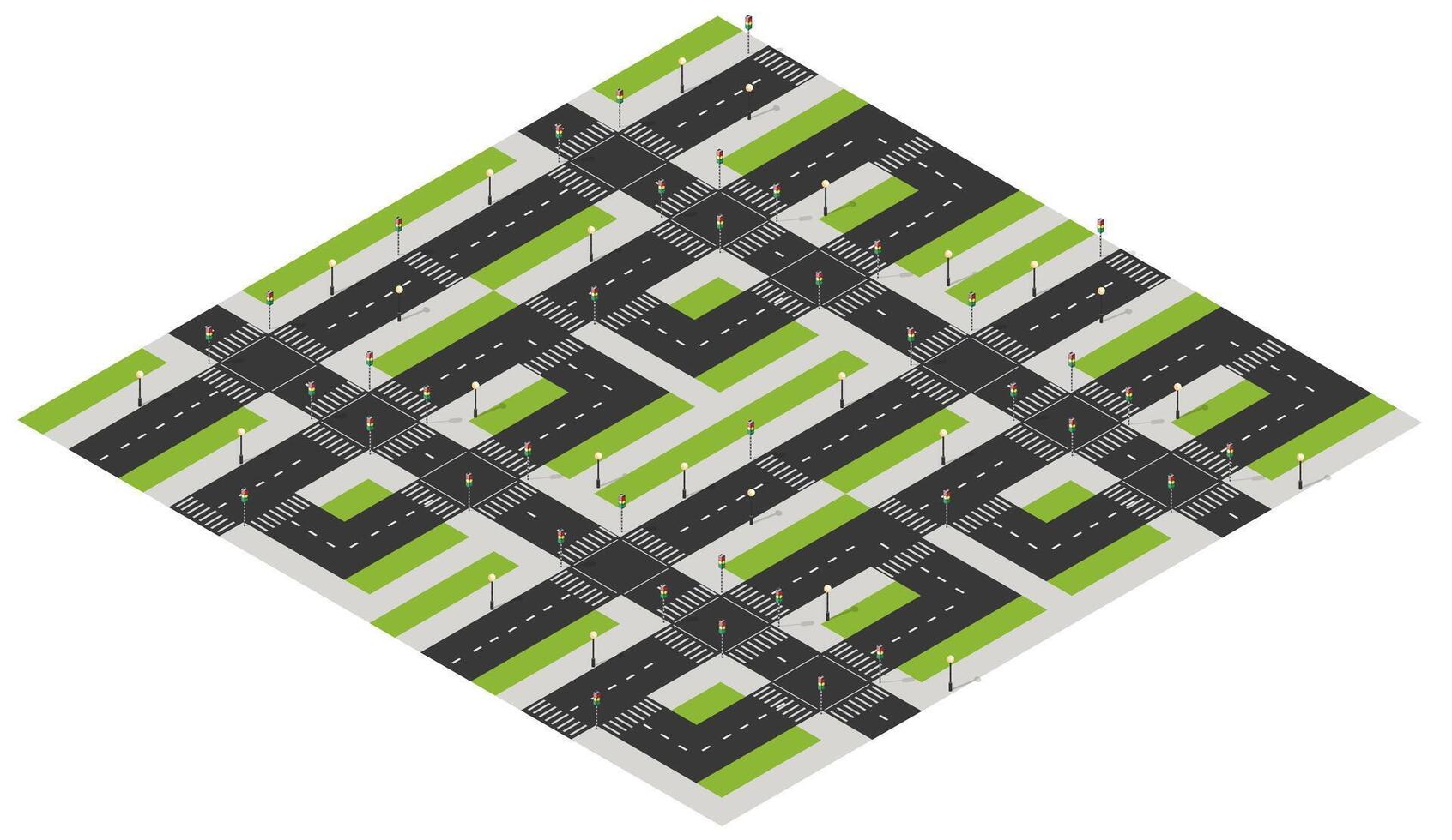 An aerial view of a city street with green and black lines vector