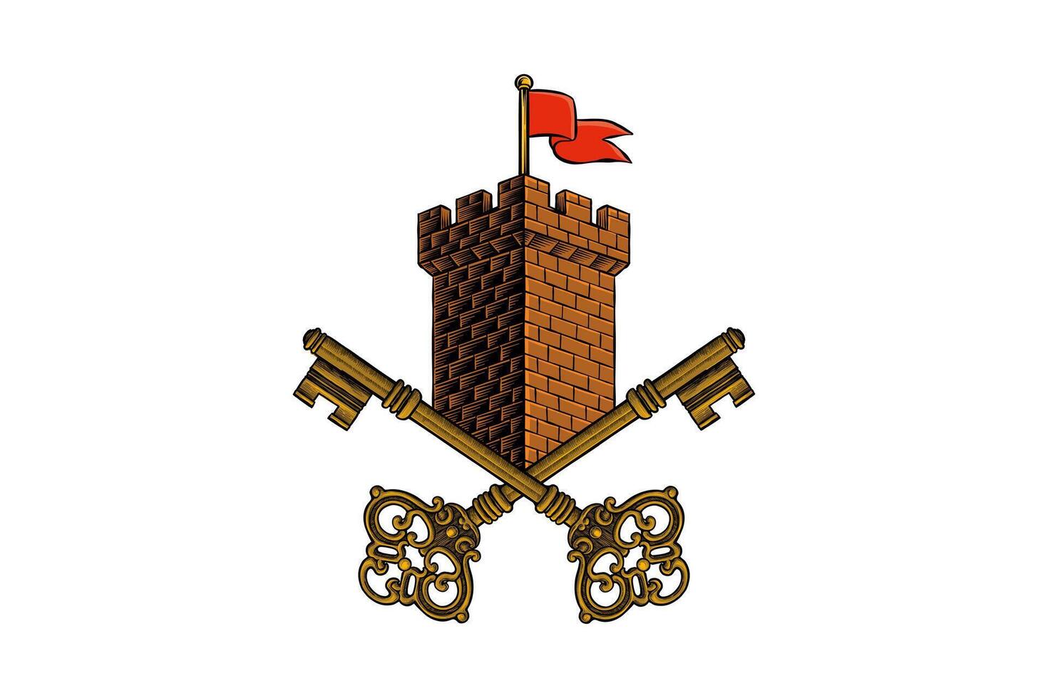 vintage key illustration with hand drawn castle tower vector
