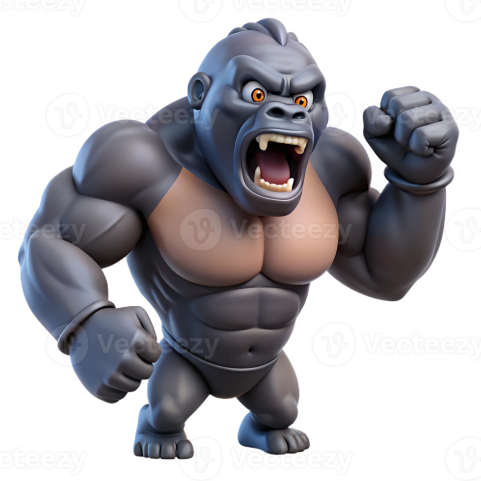 stunning classic A roaring gorilla, beating chest, powerful build with Transparent Background authentic png