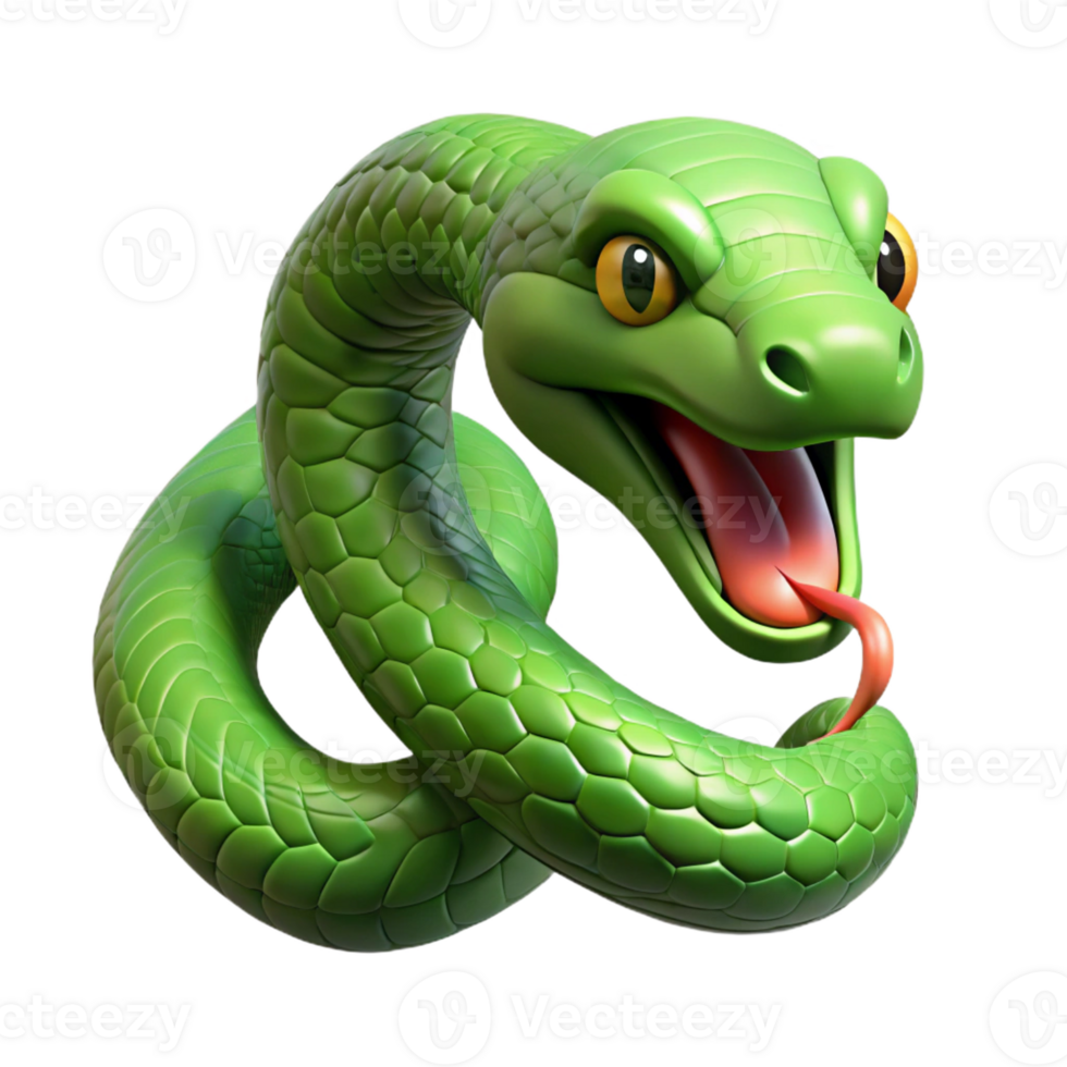 striking energetic organic A slithering green snake, forked tongue, scales detailed with Transparent Background 4K png
