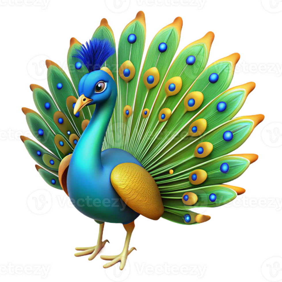 serene reflective renaissance A majestic peacock, displaying tail feathers, vibrant colors with Transparent Background studio quality png