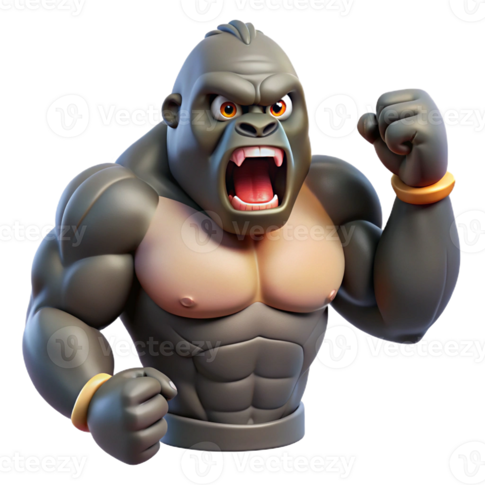 harmonious serene A roaring gorilla, beating chest, powerful build with Transparent Background crisp png