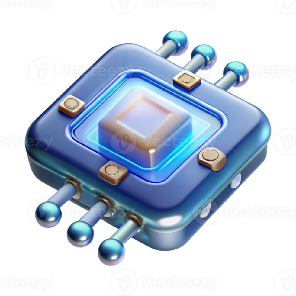 wonderful acclaimed Concept art style, isolated cutout of a futuristic, transparent microchip with glowing circuits with Transparent Background png