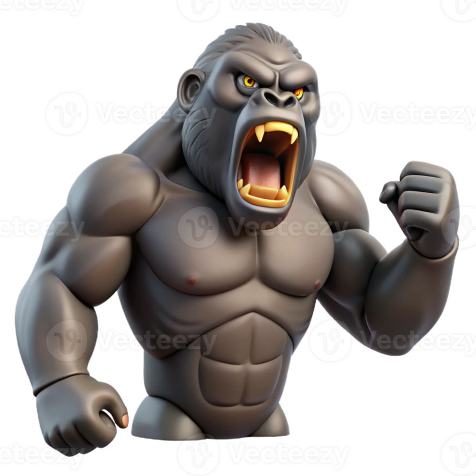 serene iconic A roaring gorilla, beating chest, powerful build with Transparent Background png