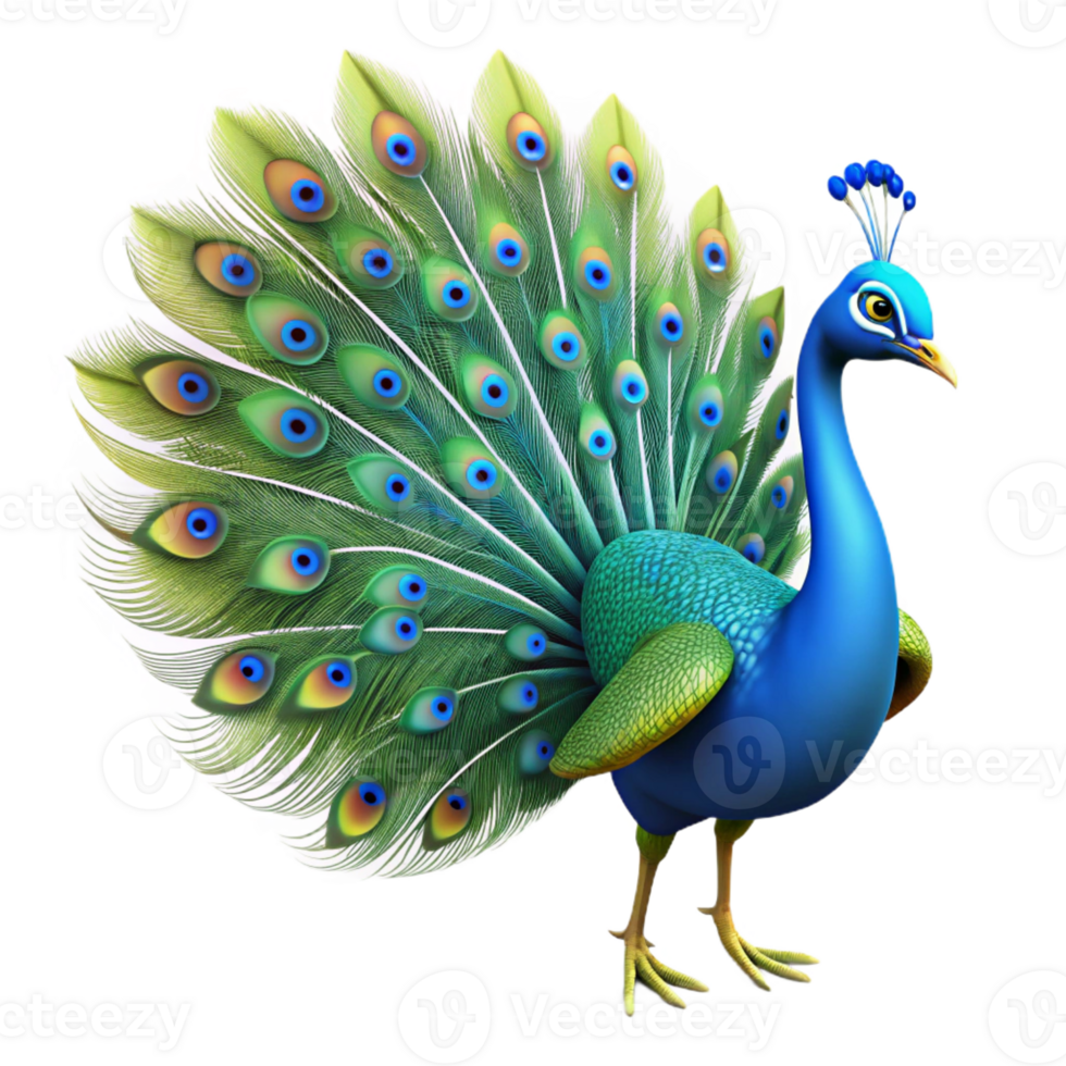 extraordinary rare A peacock with fully displayed tail feathers, with Transparent Background png
