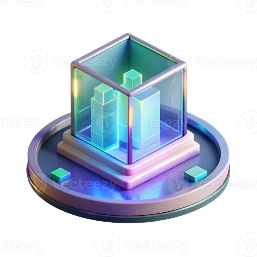 reflective mesmerizing Concept art style isolated cutout of a holographic, interactive architectural display screen with Transparent Background perfect clarity png