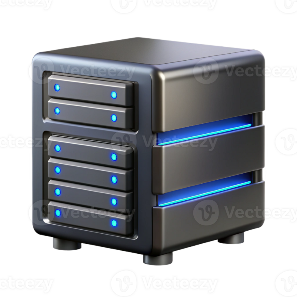 wonderful abstract Hyper-specific, professional render of a high-tech, black server rack with blinking LED lights with Transparent Background exclusive png
