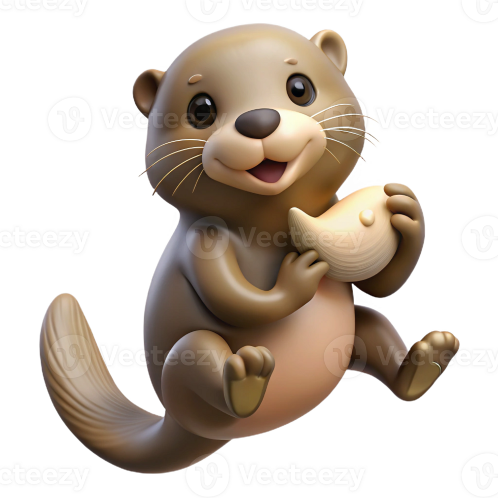 unparalleled retro A playful sea otter, holding a seashell, floating on back with Transparent Background fine detail png